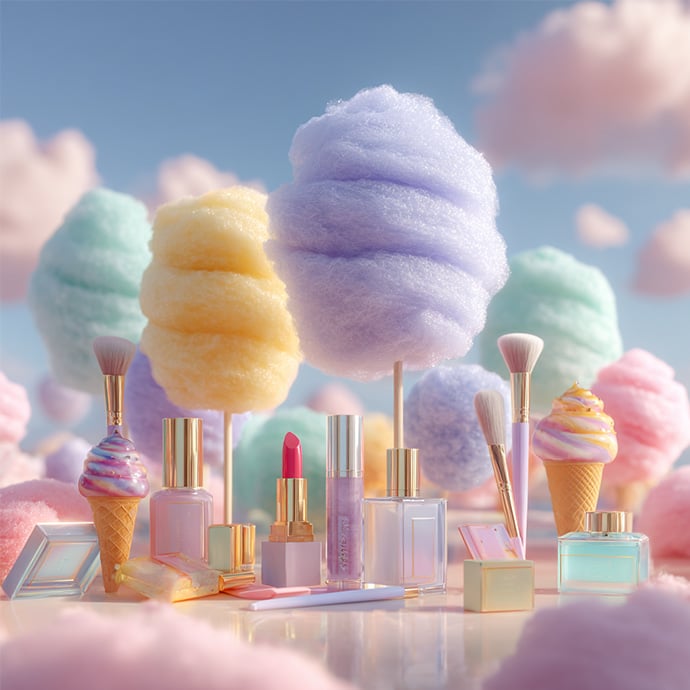 Image of a cotton candy & beauty products